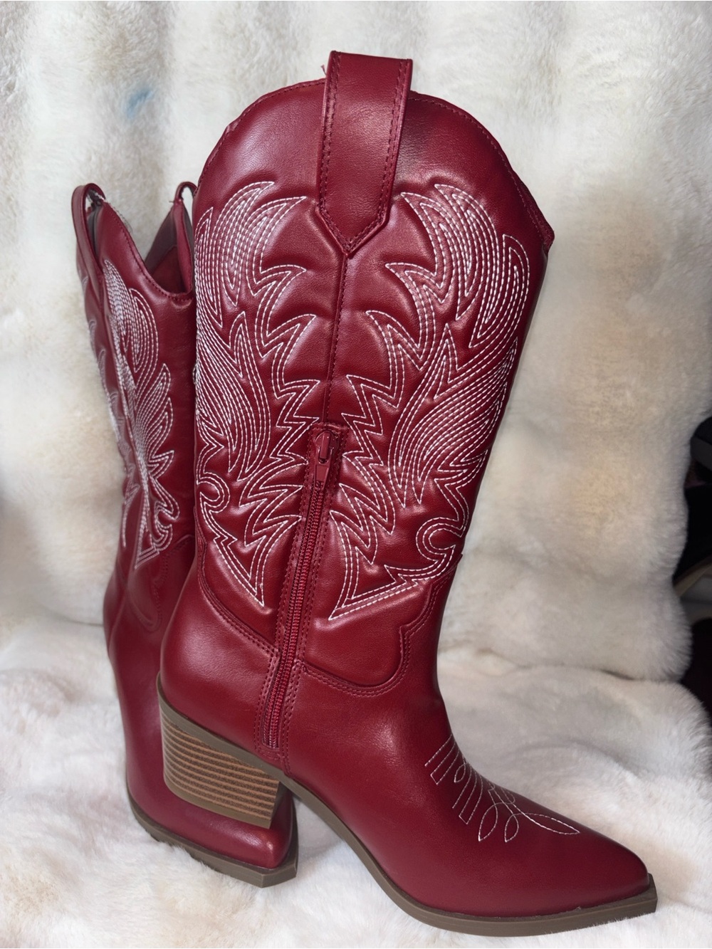 Indigo Burgundy Western Heeled Cowboy Boots
